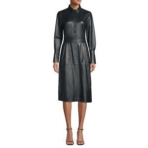 $1095 EQUIPMENT "Orelie" Dress Lambskin Black Leather Long Sleeve sz 4 NEW
